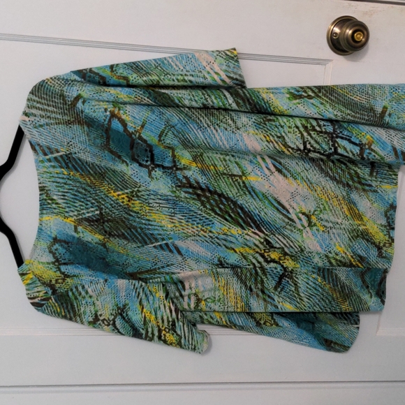 Dana Buchman Size L Short Sleeve Light Blue Teal Yellow Jersey - Picture 4 of 4